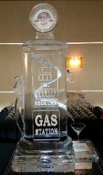 Carved Gas Pump Drink Luge with Laminated Logo Topper