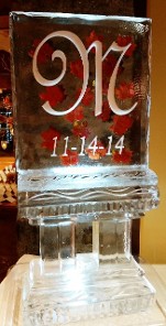 Icer Matters Silk Leaves Frozen into block with snowfilled initial and date