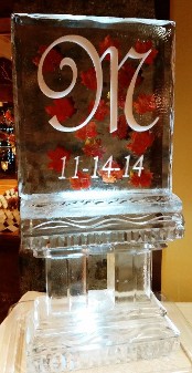 Silk Leaves Frozen into block with snowfilled initial and date