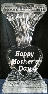 23.)  Ice Matters Happy Mother's Day Heart Vase - opening for own long stems = 10 x 6 x 10; opening for own oasis = 10 x 6 x 4