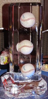 Individual Table Centerpiece with Baseballs frozen into the block