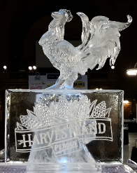 Carved Rooster on Base with Snowfilled Logo in front