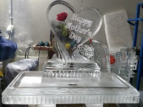 Ice Matters Heart with Silk Rose on Back of forty inch tray