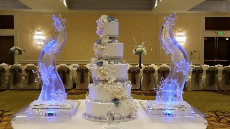 Ice Matters Snowflake Cluster on each side of wedding cake