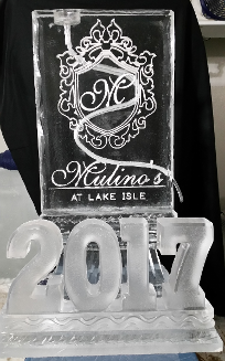 Ice Matters Single Pour Drink Luge with Snowfilled Logo and Carved Year in Front