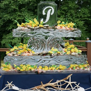 Two Tier Tray with Vertical Topper, cut corners - Wave Detail