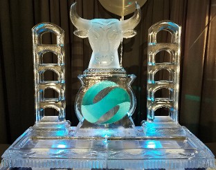 54 inch base tray with bull head over laminated logo and sushi tower on each side