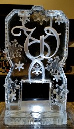 Double Pour Drink Luge with Initial and Snowfilled and Carved Snowflakes