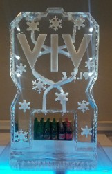 Double pour drink luge with snowfilled initials and snowflakes