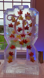 Single Pour Drink Luge with Silk Leaves frozen in block and snowfilled wording
