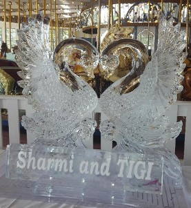 Ice Matters Kissing Swans - Vertical, with snowfilled name plaque