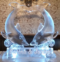 Ice Matters Kissing Dolphins with name plaque in front