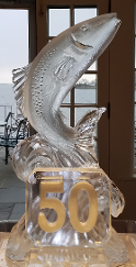 Ice Matters Carved Fish with snowfilled plaque in front