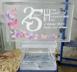 Snowfilled logo with laminated butterflies in block