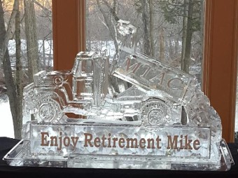 Ice Matters Dump Truck Retirement sculpture