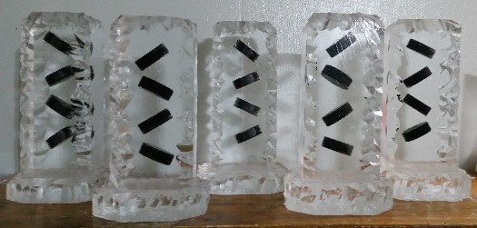 Hockey Pucks in ice centerpiece