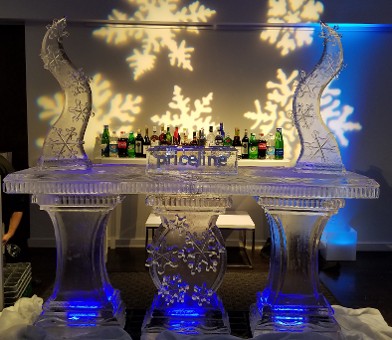 80 Inch Bar with Abstract Snowflake Towers and Personalized Condiment Holder