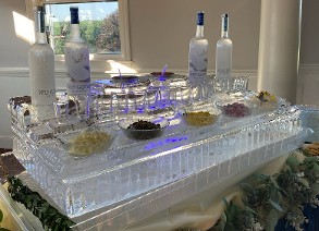 Step Tray with Custom Holes Drilled for Bottles and Caviar