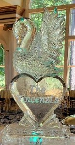 Ice Matters Swan on Solid Clear Heart with Snowfilled Name