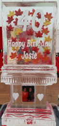 Silk Leaves frozen into block, picture frozen into base, snowfilled personalization