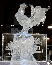 Carved Rooster with Snowfilled Perdue Chicken Logo in front