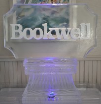 Snowfilled Bookwell Logo, horizontal with cut corners on v-lined base