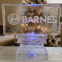 Snowfilled Barnes Logo, horizontal on v-lined base