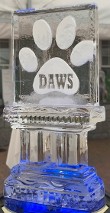 Snowfilled DAWS logo, clear letters, paw print, column base