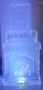 Snowfilled Priceline logo on fireplace mantle