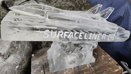 Double Track Shot Luge with Fighter Jet Frozen Over Tracks and Snowfilled Wording on Side