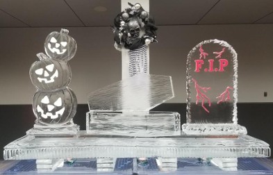 Ice Matters Custom Halloween Raw Bar with Open Coffin in Center