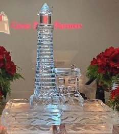 Ice Matters Lighthouse in center of 54 inch tray