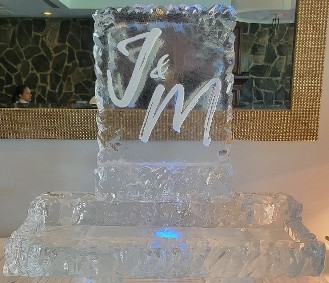 Ice Matters custom snowfilled monogram on back of 40 inch tray - rocky