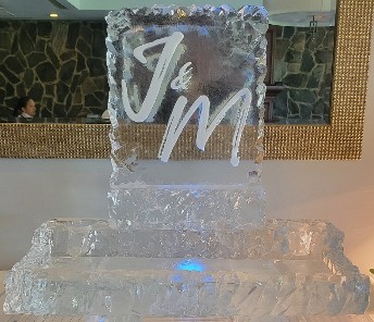Ice Matters custom snowfilled monogram on back of 40 inch tray - rocky