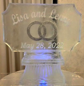 Ice Matters logo with names, silver glitter rings and date horizontal with cut corners