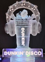 Dunkin Donuts Logo on Carved Cup with Headphones and Music Noes, plaque in front