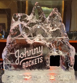 2-Block Carved Mountain Single Pour Drink Luge with Snowfilled Johnny Rockets Logo