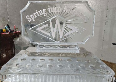 Double Sided Logo - Snowfilled in front with clear sunbursts in back, on back of custom 40 inch tray