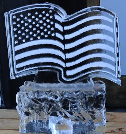 Snowfilled American Flag on rocky base