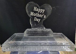 31.)  Ice Matters - Snowfilled Happy Mother's Day Heart on Back of 40 Inch Tray