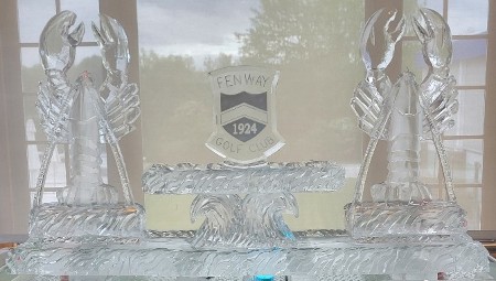 Ice Matters - 80 inch base tray with snowfilled logo on raised wave base with lobster on each side