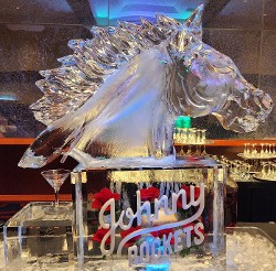 Ice Matters Horse Head on Base with Snowfilled Logo Single Pour Drink Luge