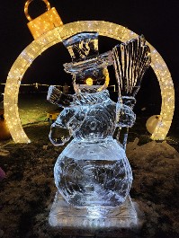 Ice Matters - Two Block Snowman Holding Broom