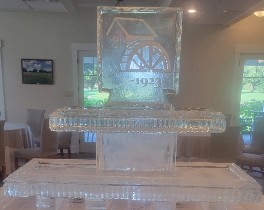 ice matters - snowfilled logo on top of 2-tier tray with 54 inch base tray
