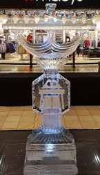 ice matters - menorah with snowfilled logo on stem - designed to hold taper candles - indoor