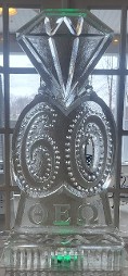 ice matters - diamond facade over fancy snowfilled number and snowfilled letters in base