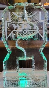 ice matters single pour drink luge with snowfilled art deco design and name
