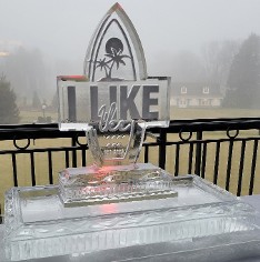 ice matters surf board logo on back of 40 inch tray