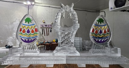 18.)  ice matters - 80 inch base tray with x2 lemon holders and colored egg on each side of basket - colors vary