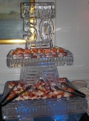 Small 2-tier tray with small carved 50 and snowfilled name